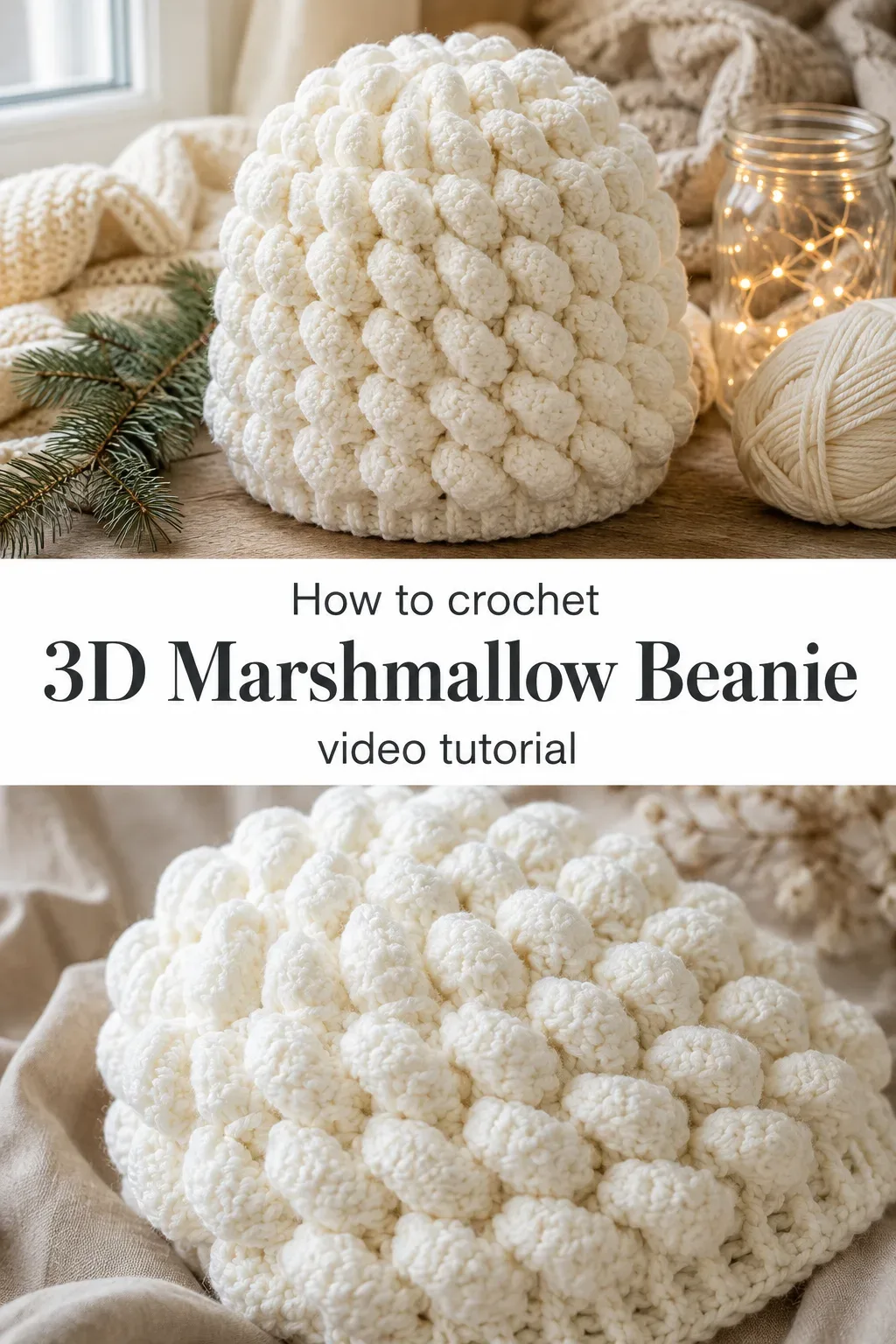 Crochet 3D Marshmallow Beanie: A Fluffy Winter Treasure