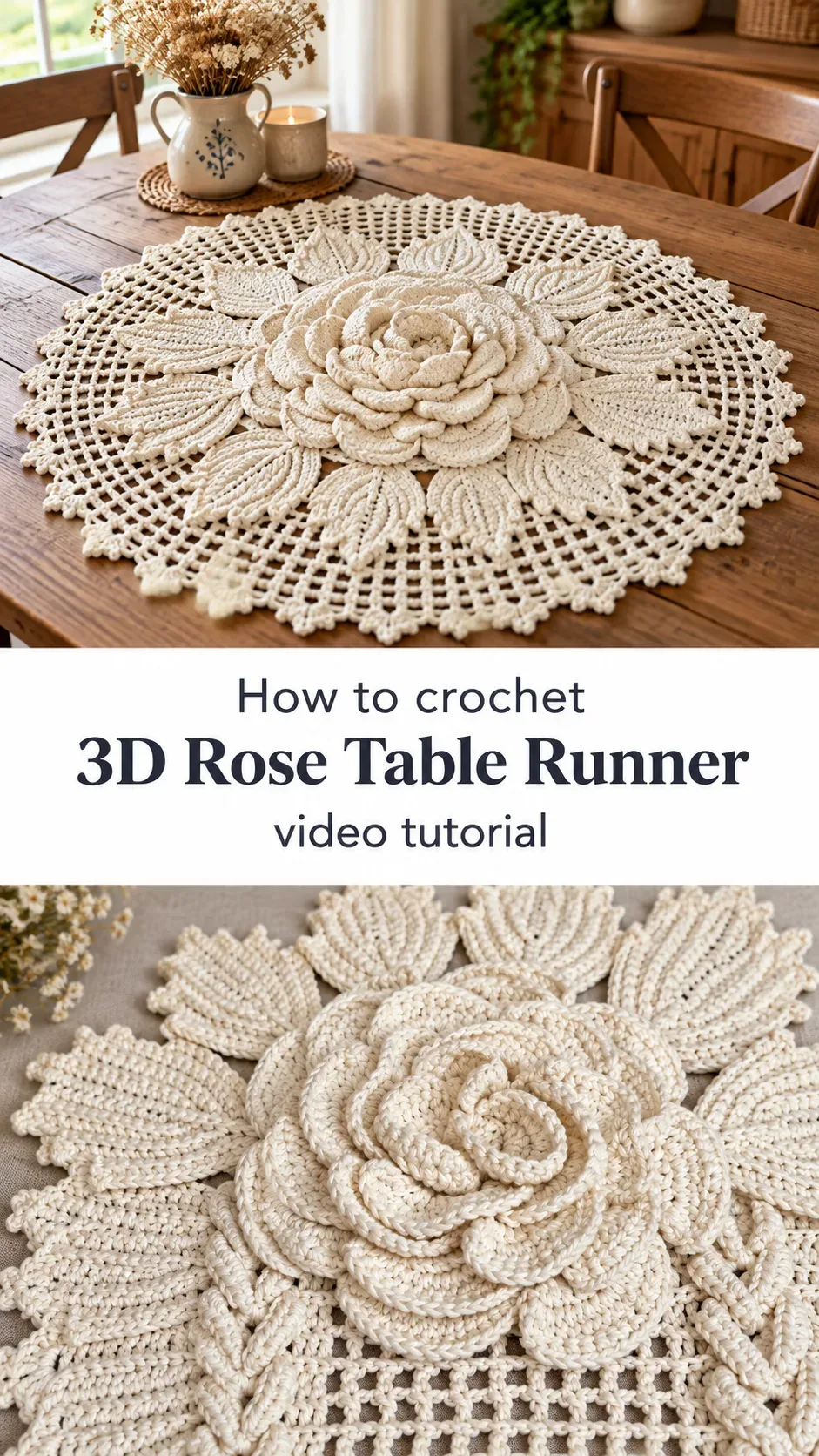 Crochet 3D Rose Table Runner: A Stunning Floral Centerpiece