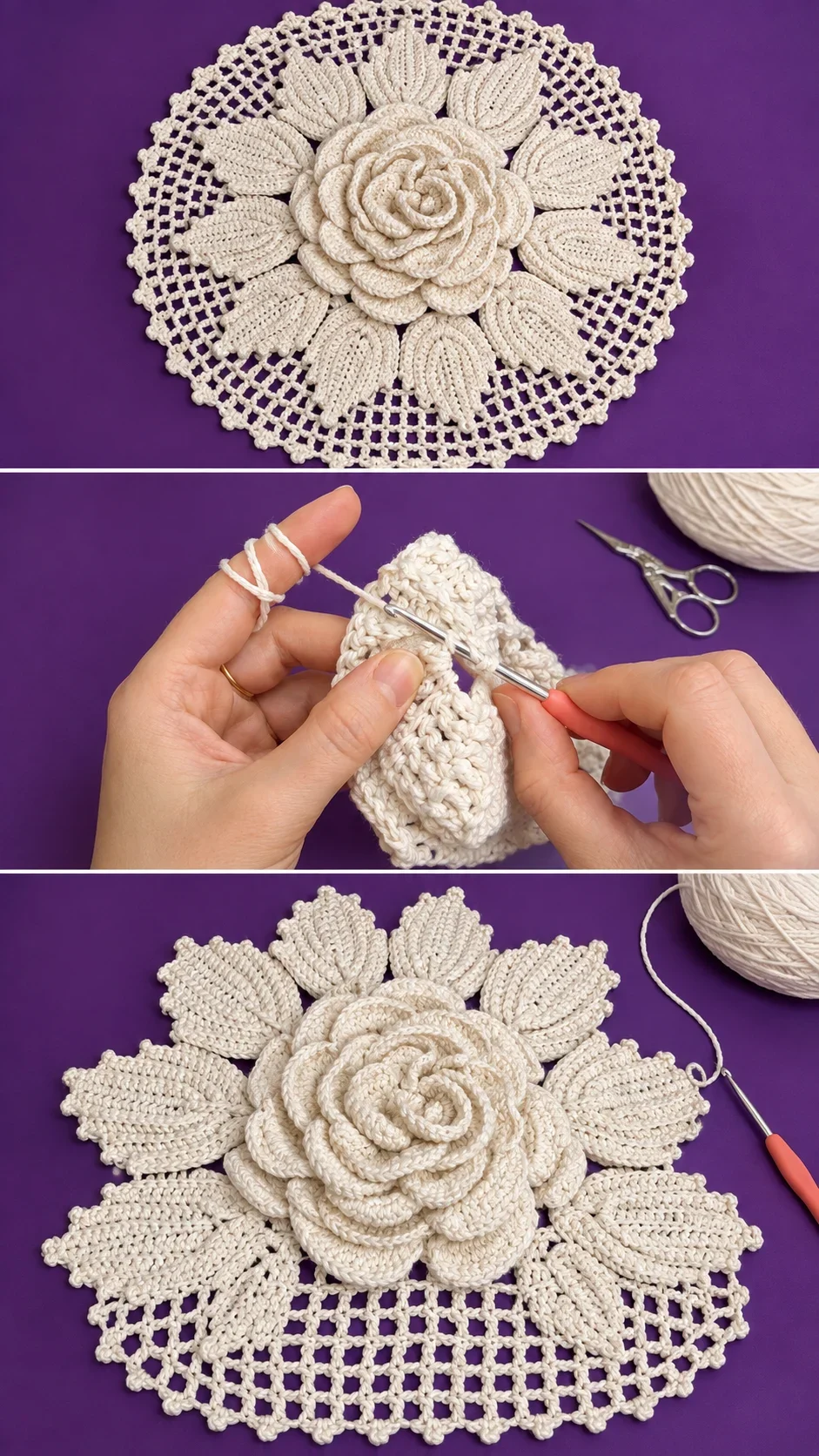 Crochet 3D Rose Table Runner: A Stunning Floral Centerpiece pattern