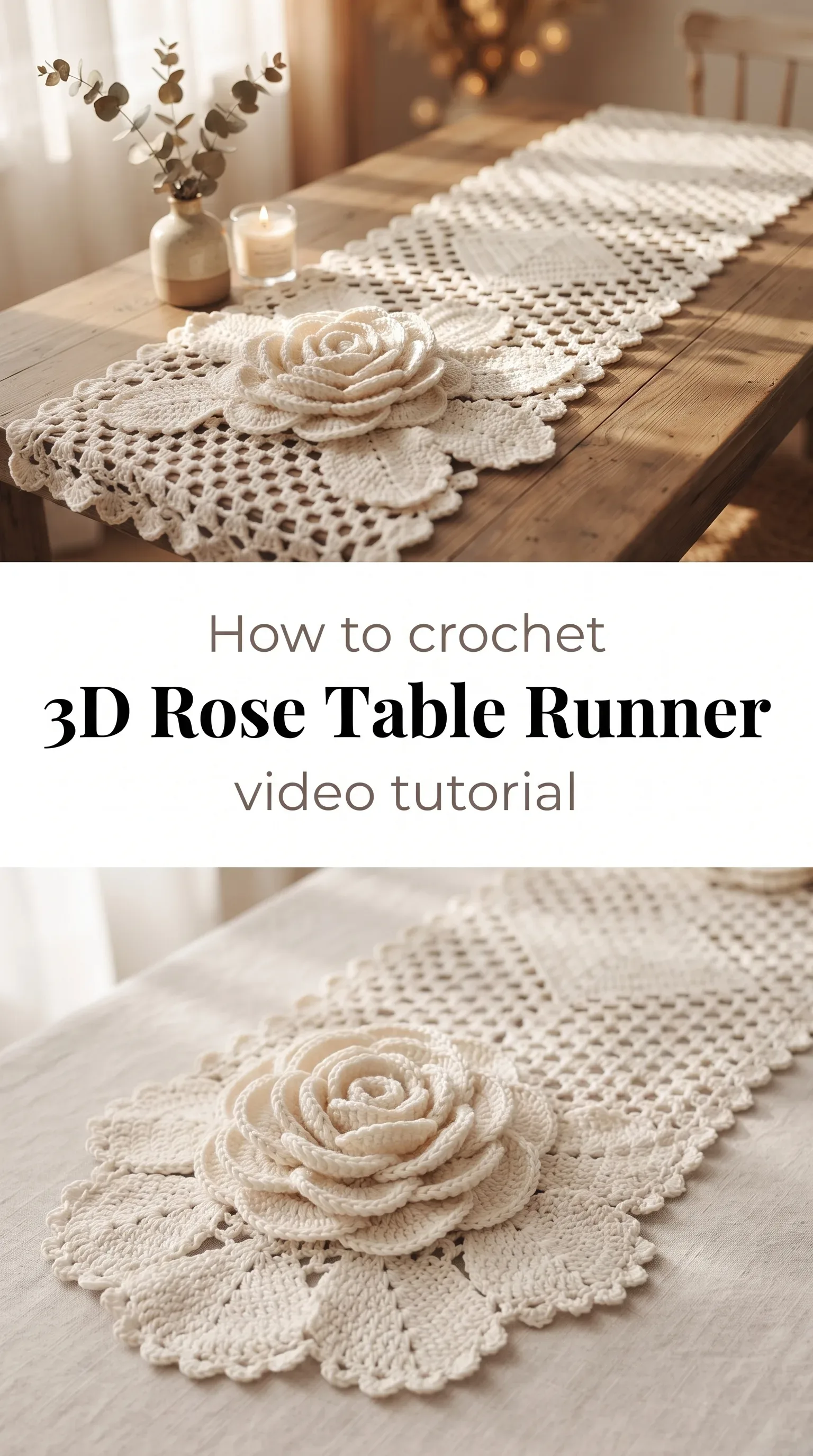 Crochet 3D Rose Table Runner: An Elegant Floral Centerpiece