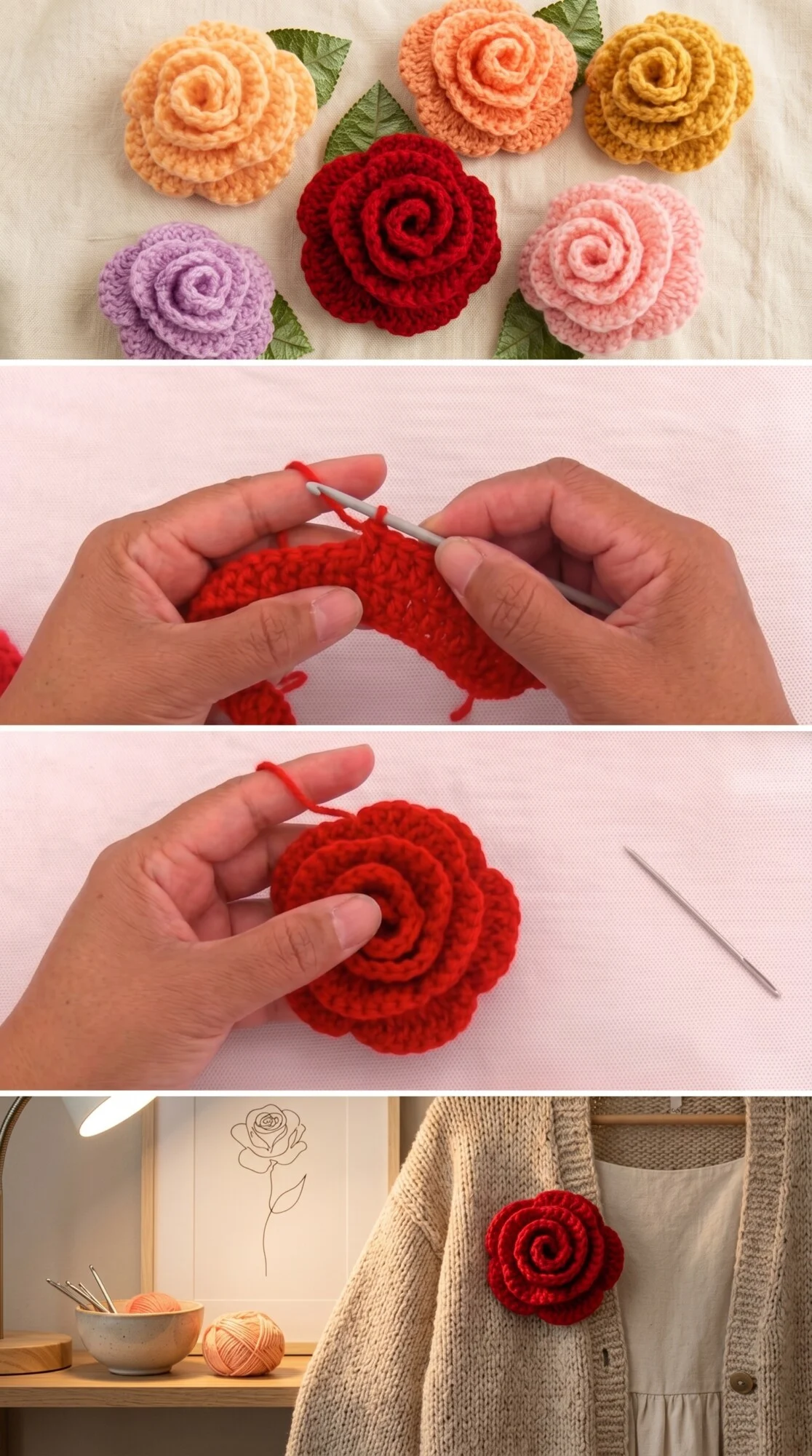 Crochet 3D Roses: A Colorful Floral Collection pattern