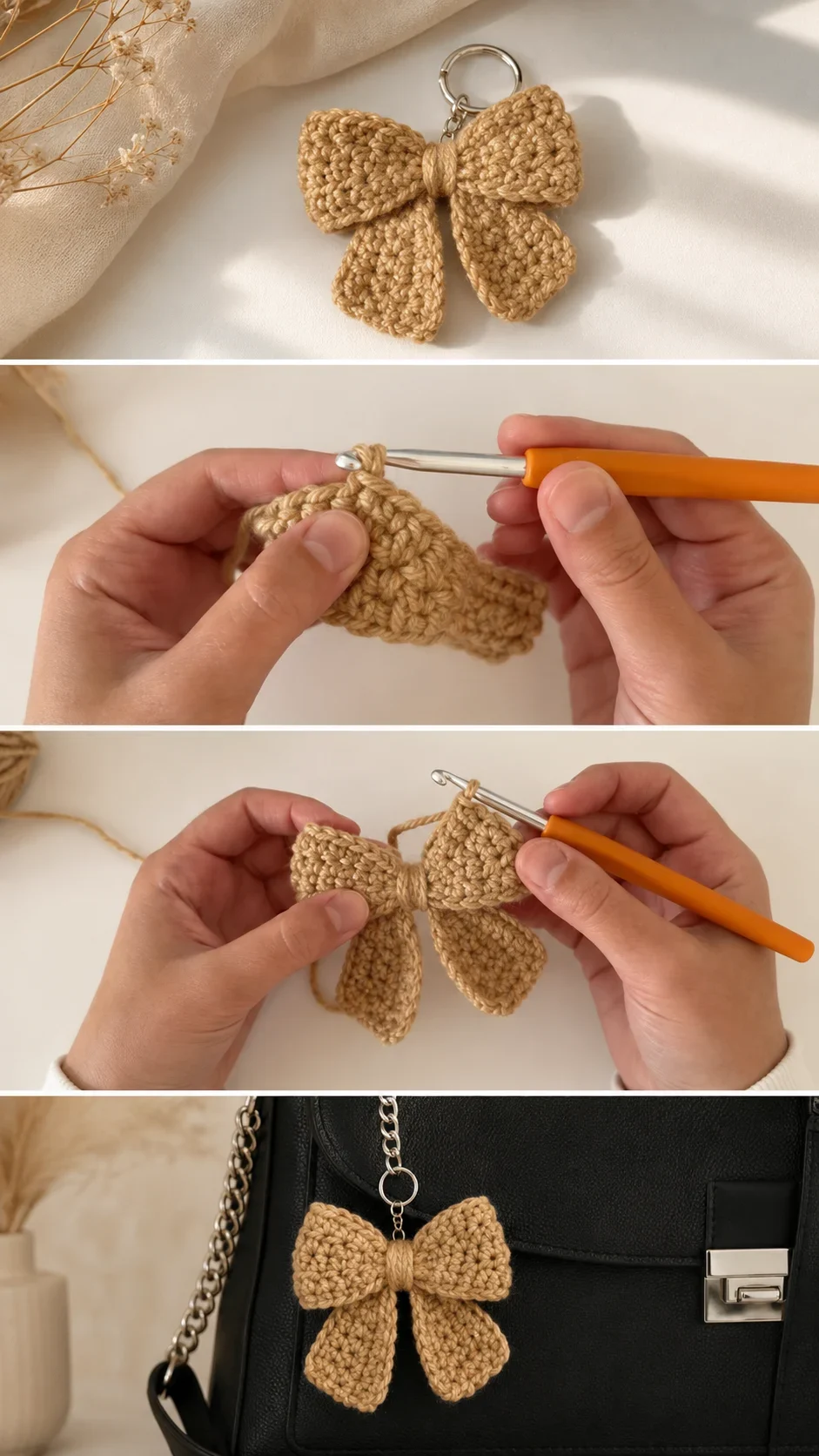 Crochet Bow Bag Charm: A Chic Handmade Accent pattern