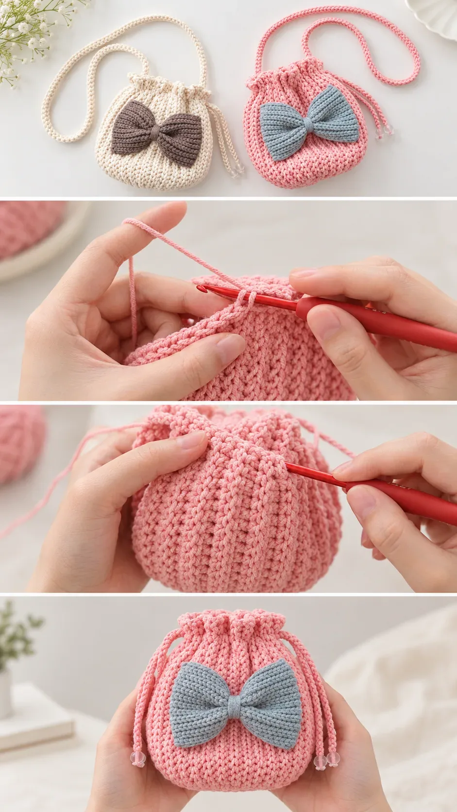 Crochet Bow Drawstring Bag: A Chic and Adorable Charm pattern