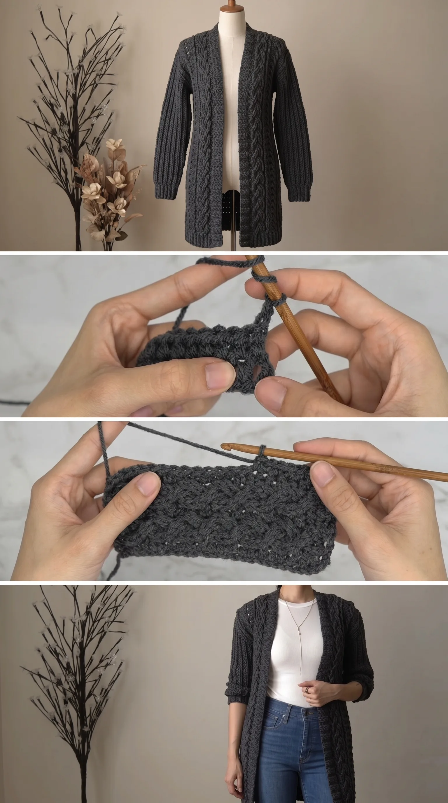 Crochet Cable Stitch Duster: A Timeless Layering Piece pattern