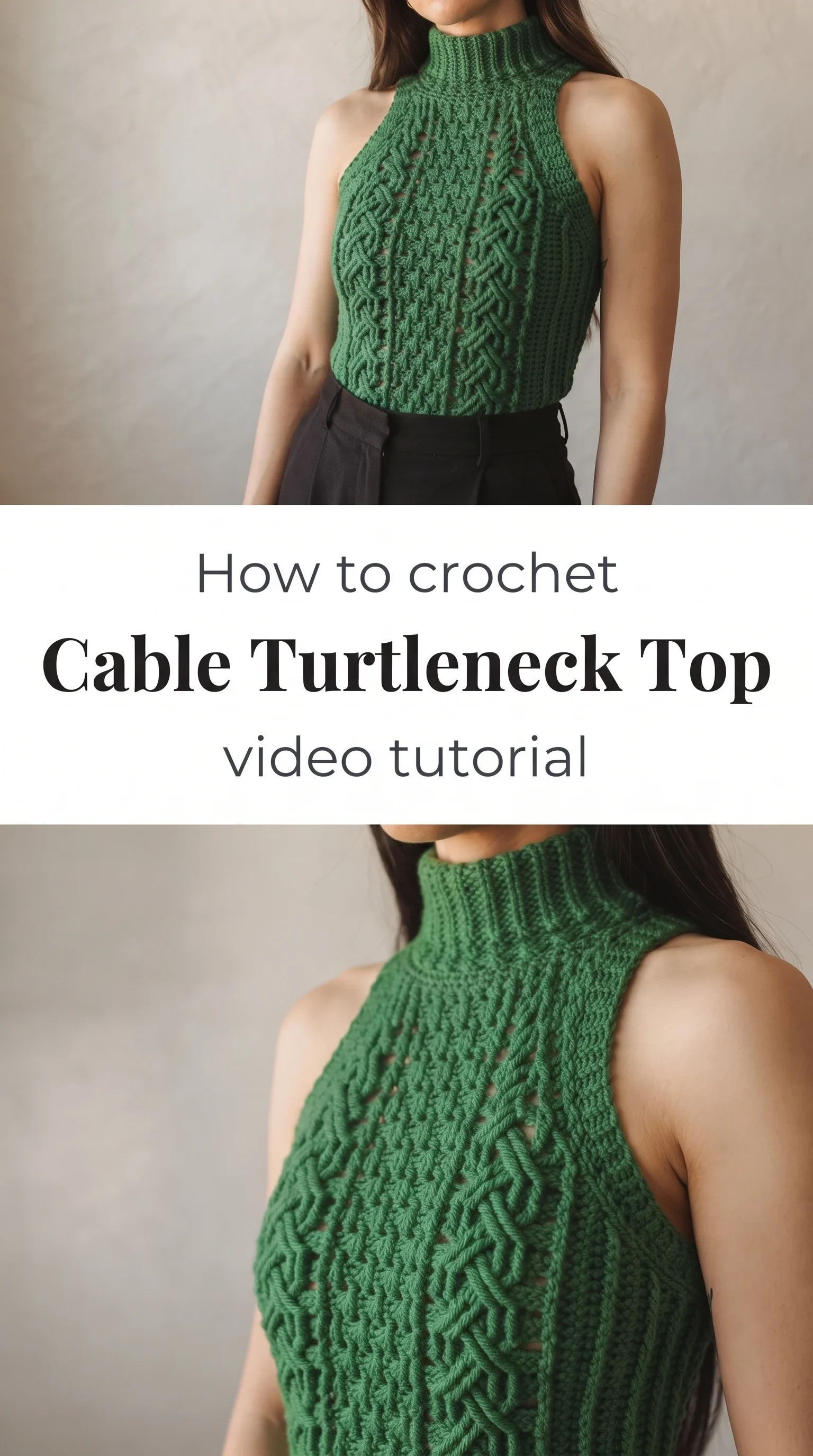 Crochet Cable Turtleneck Top: A Chic Sleeveless Statement