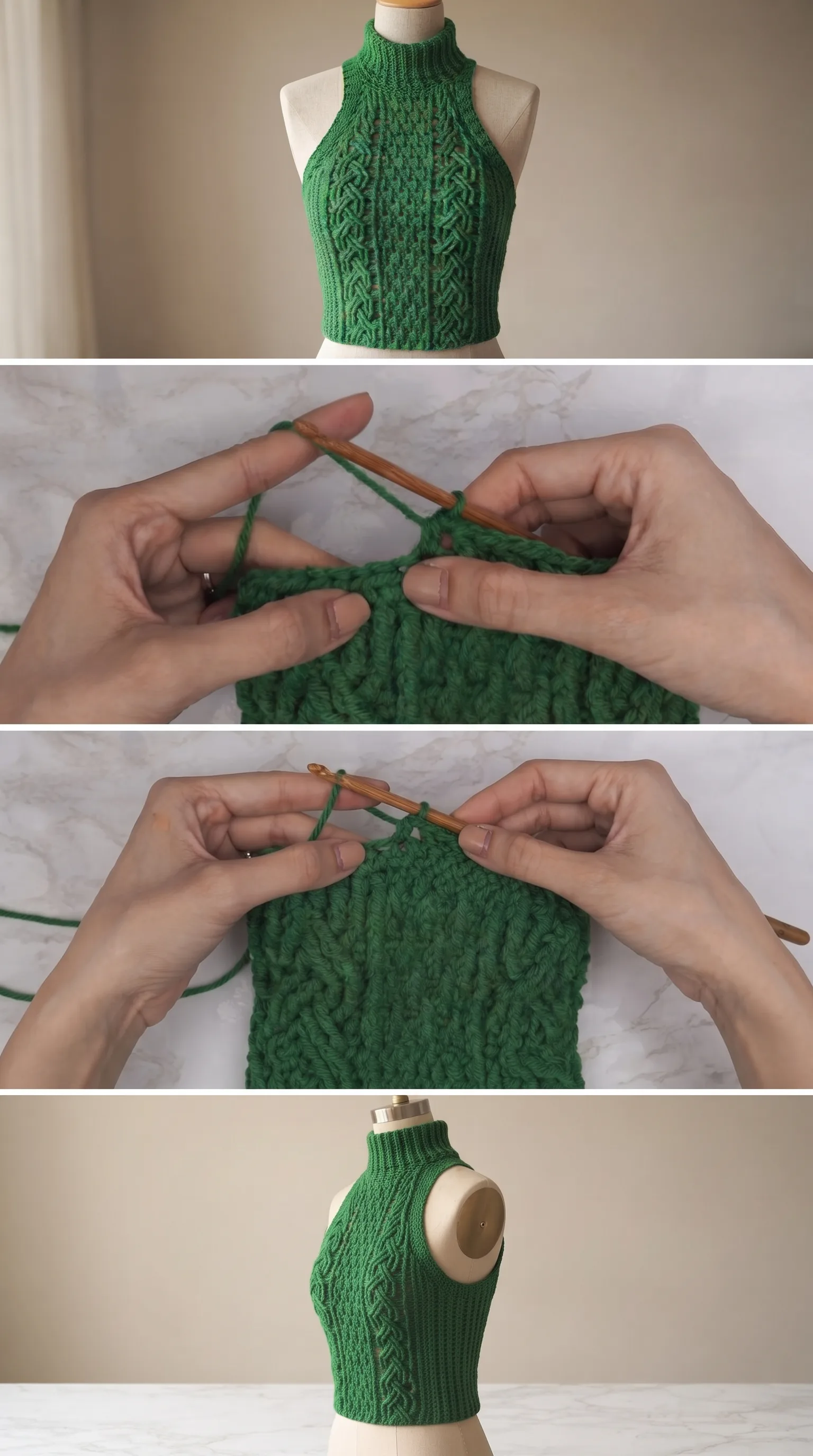 Crochet Cable Turtleneck Top: A Chic Sleeveless Statement pattern