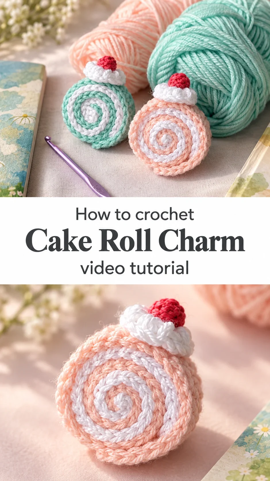 Crochet Cake Roll Charm: A Sweet Whimsical Keepsake