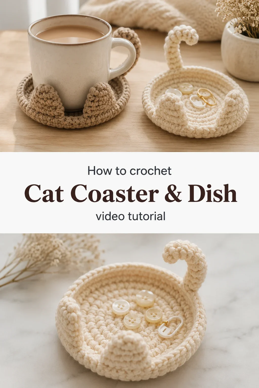 Crochet Cat Coaster & Dish: A Whimsical Functional Duo