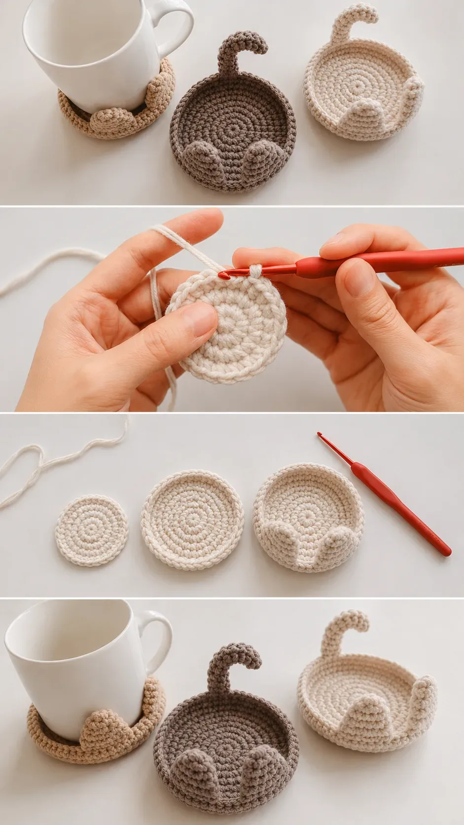 Crochet Cat Coaster & Dish: A Whimsical Functional Duo pattern