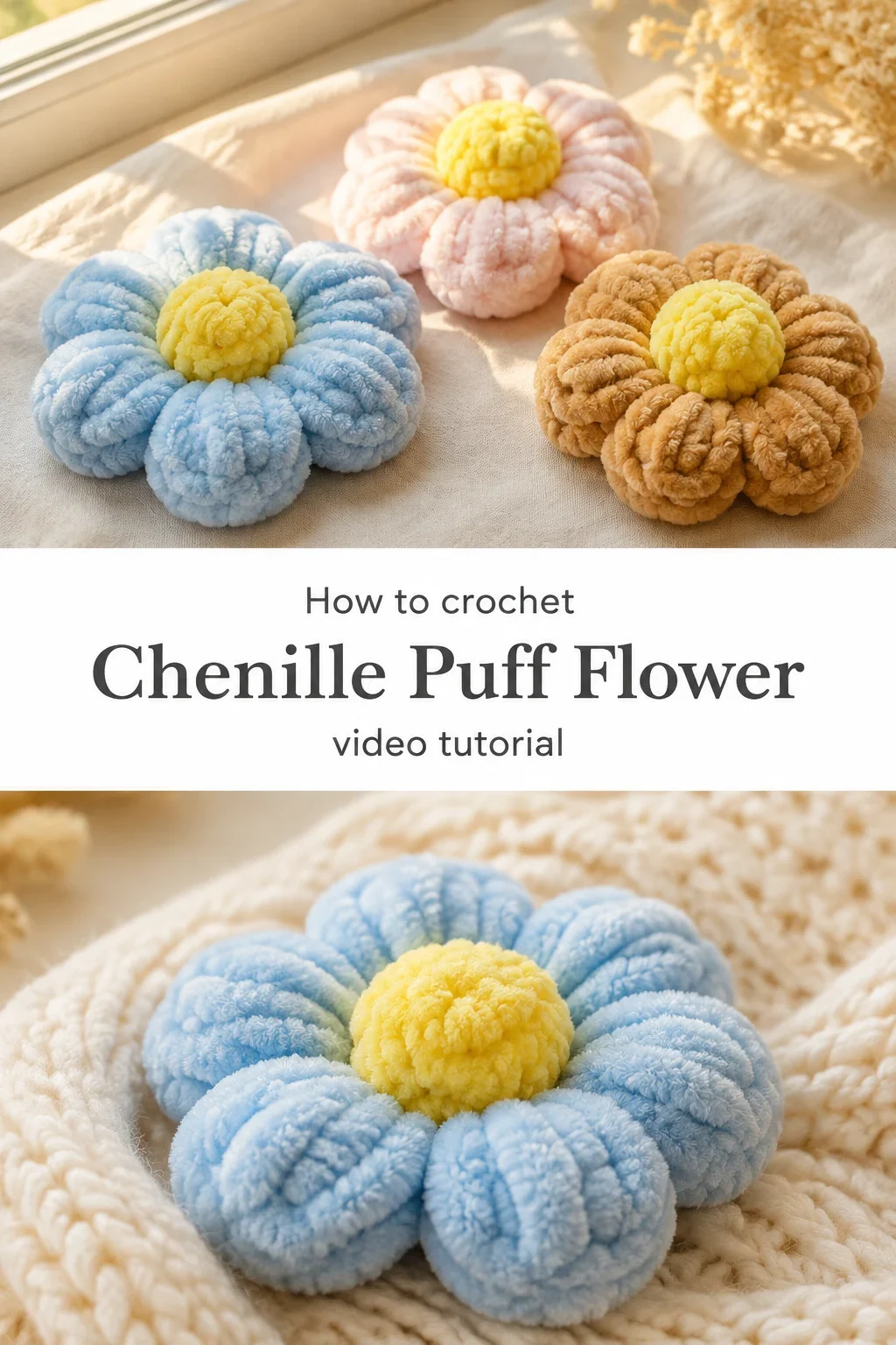 Crochet Chenille Puff Flower: A Soft and Charming Accent