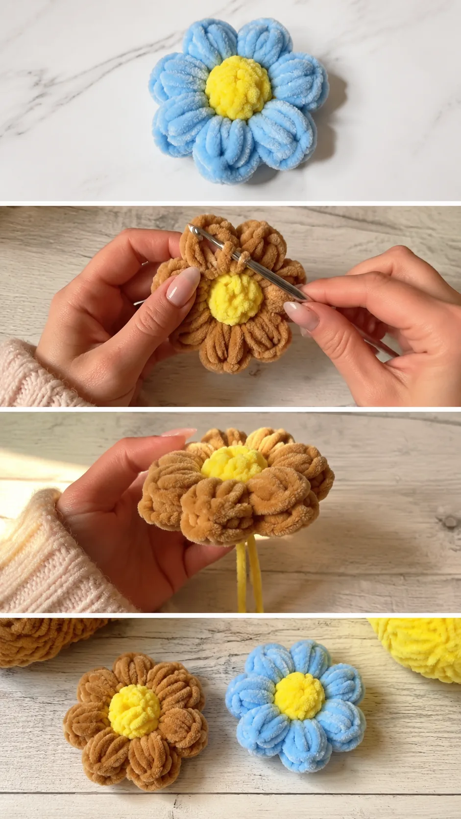 Crochet Chenille Puff Flower: A Soft and Charming Accent pattern