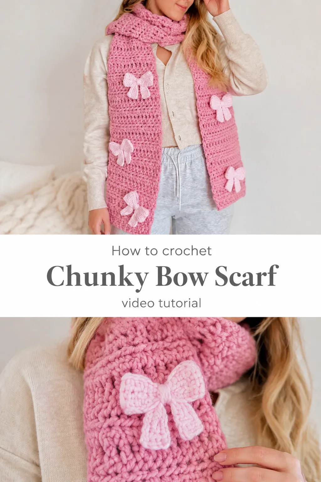 Crochet Chunky Bow Scarf: A Charming Winter Accent