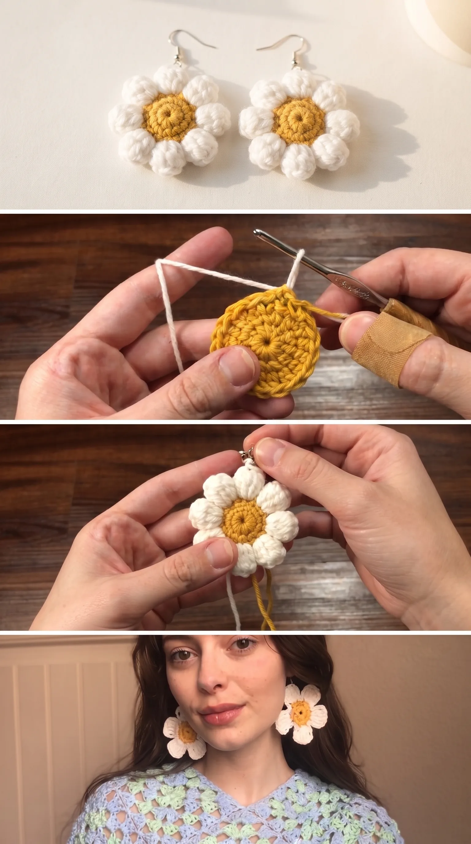 Crochet Daisy Earrings: A Delicate Floral Accessory pattern