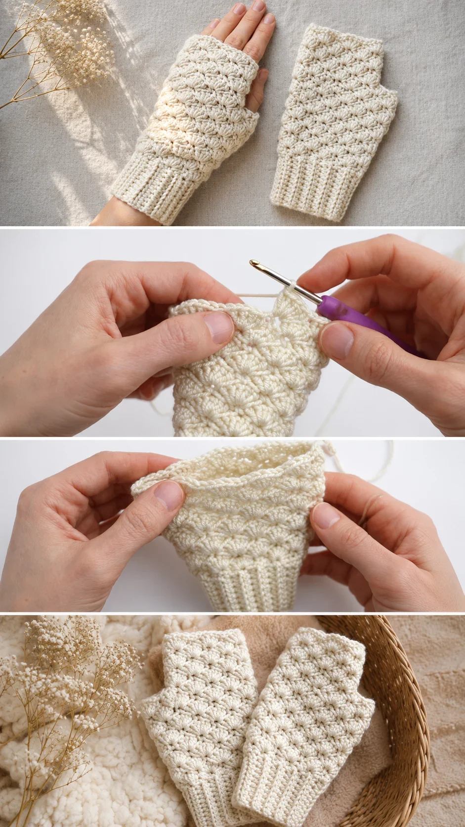 Crochet Fingerless Gloves: A Warm and Elegant Staple pattern