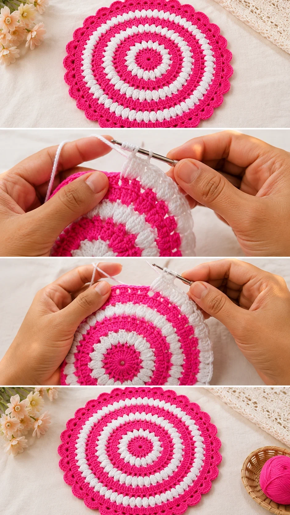 Crochet Floral Doily: A Vibrant Handmade Accent pattern