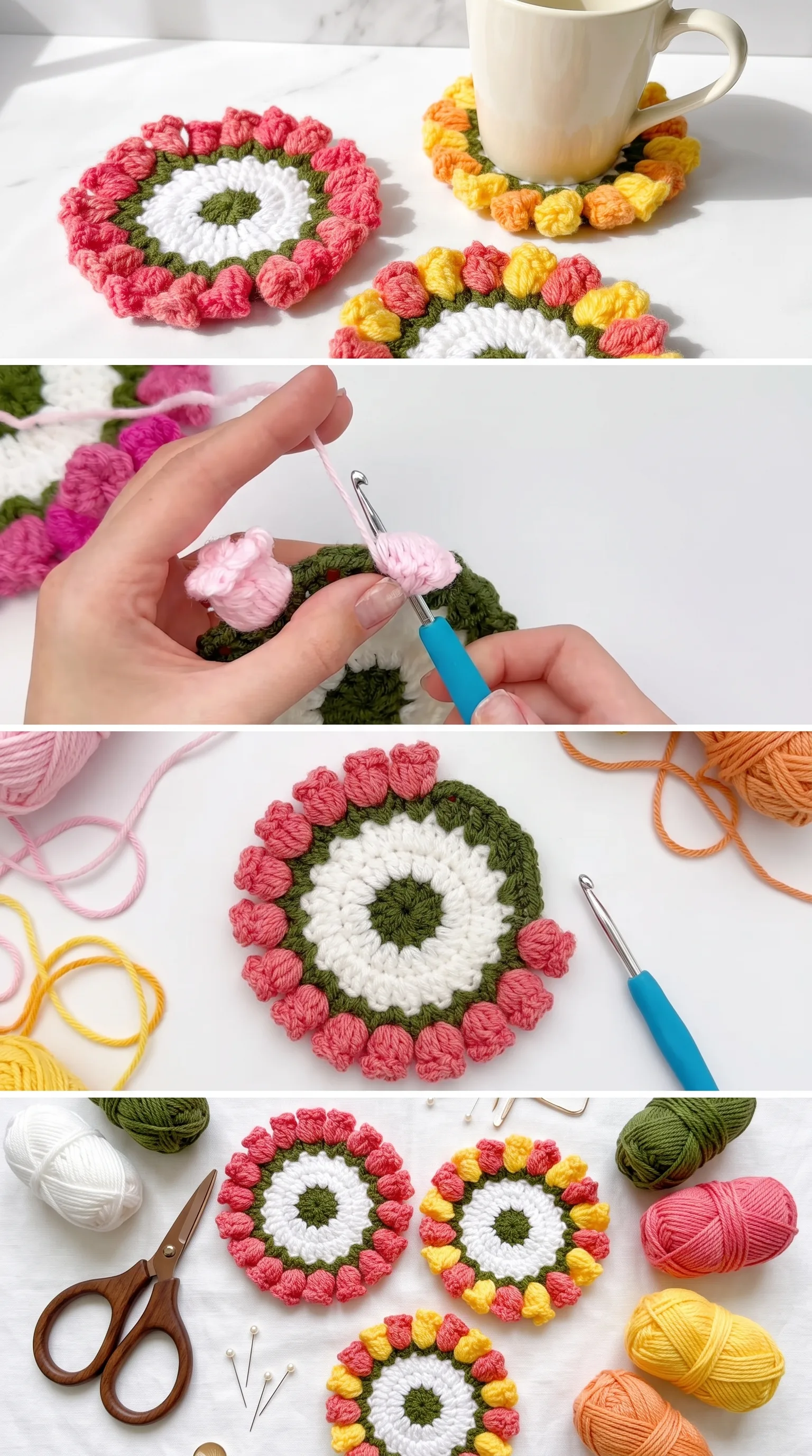 Crochet Flower Coasters: A Cheerful Spring Addition pattern
