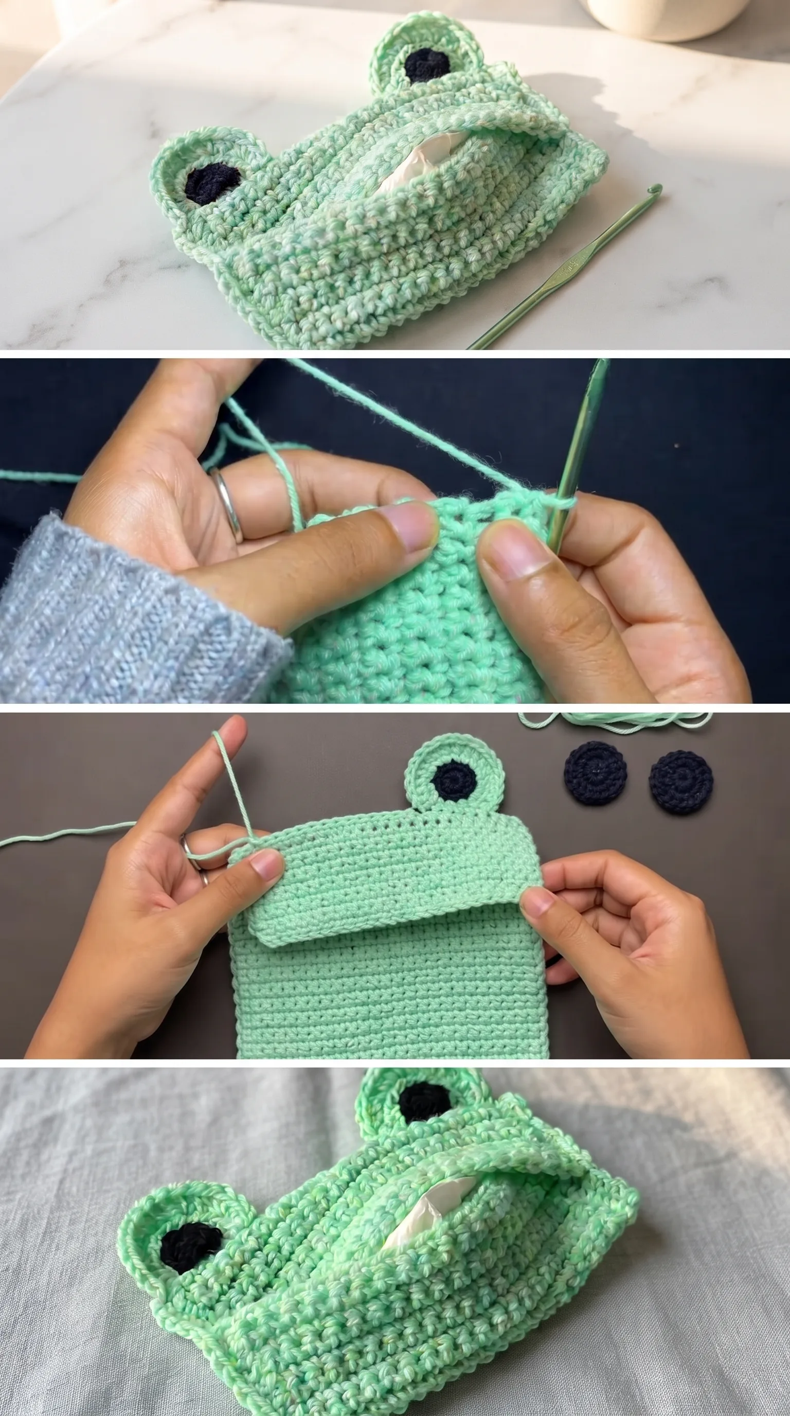 Crochet Frog Tissue Pouch: A Playful and Practical Accessory pattern