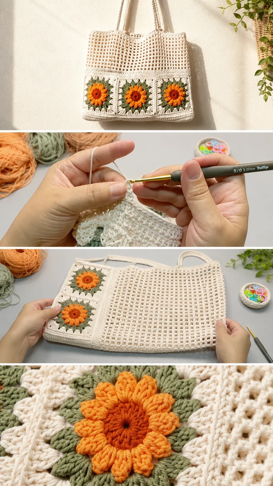 Crochet Granny Square Tote: A Charming Boho Essential pattern