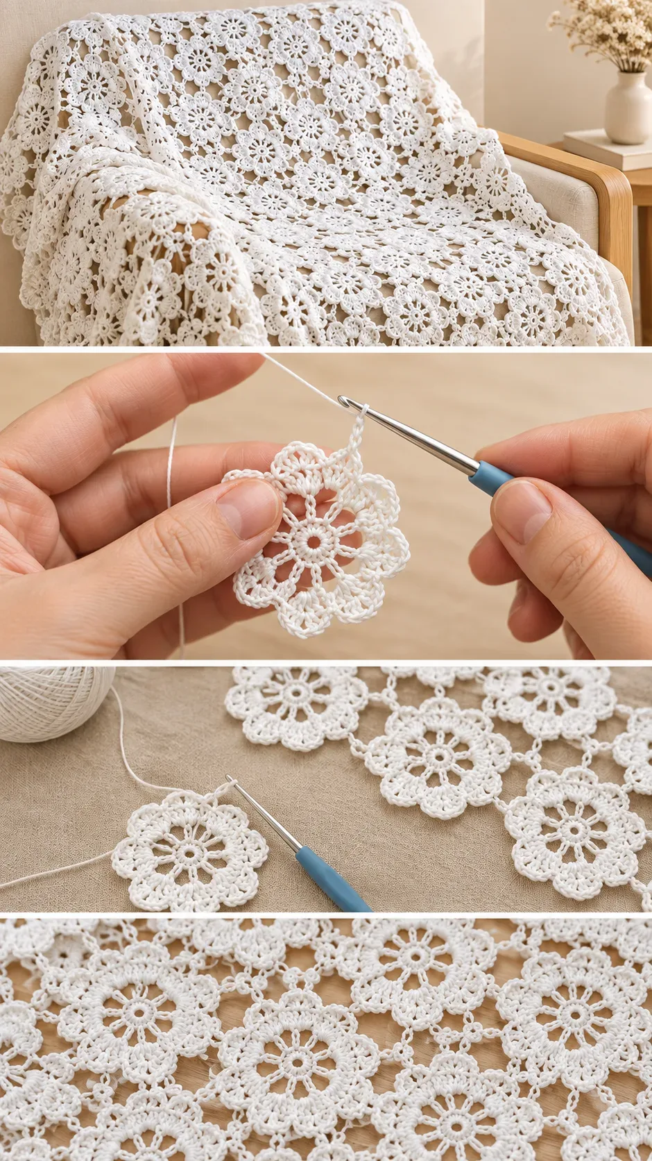 Crochet Lace Motif Blanket: A Timeless Floral Treasure pattern