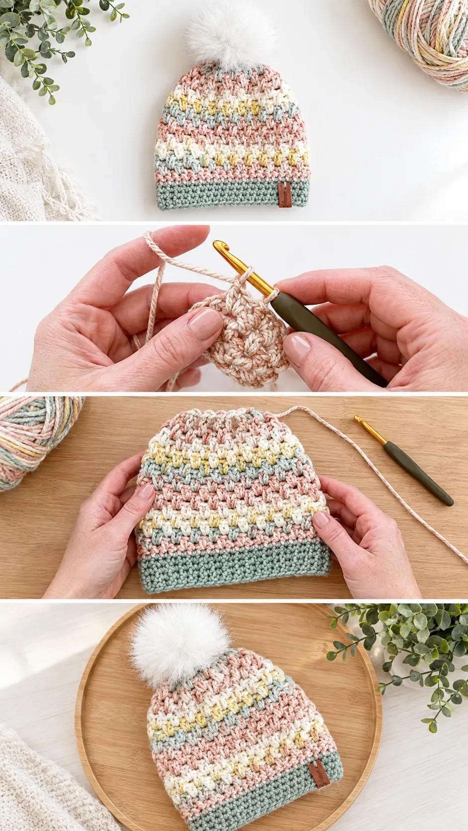 Crochet Pom Pom Beanie: A Warm and Trendy Essential pattern