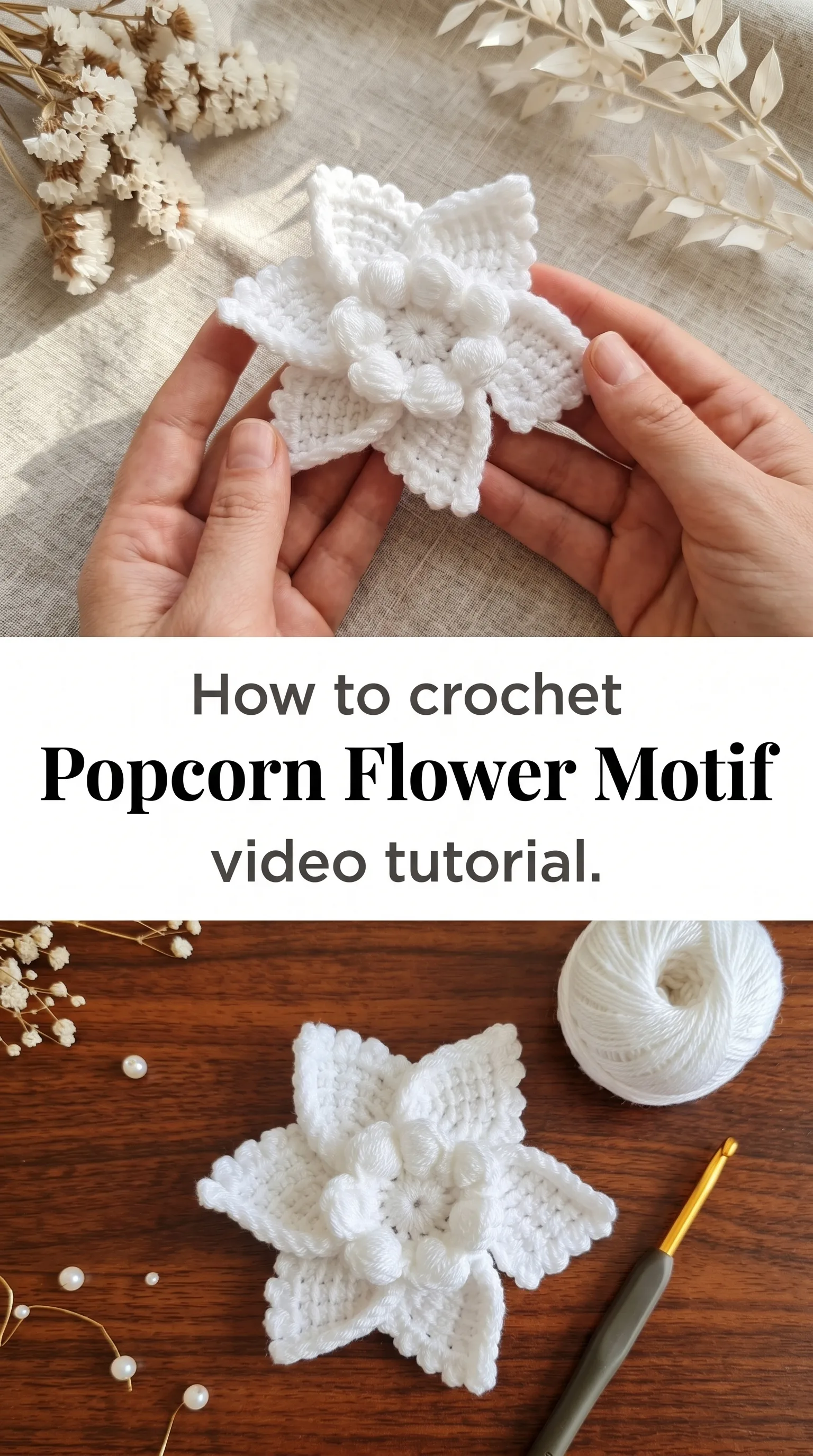 Crochet Popcorn Flower Motif: A Delicate Textured Accent