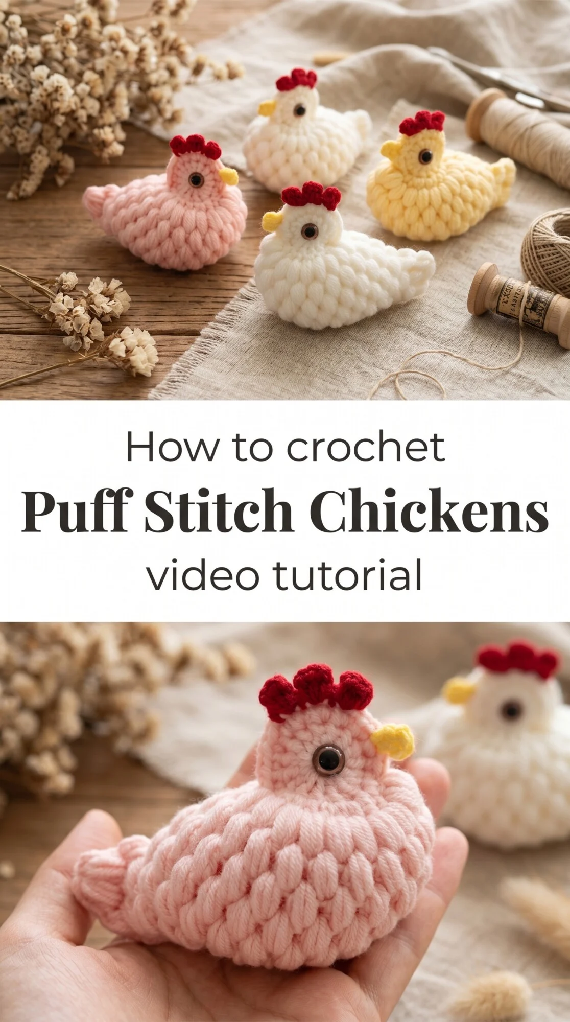 Crochet Puff Stitch Chickens: A Charming Decorative Accent