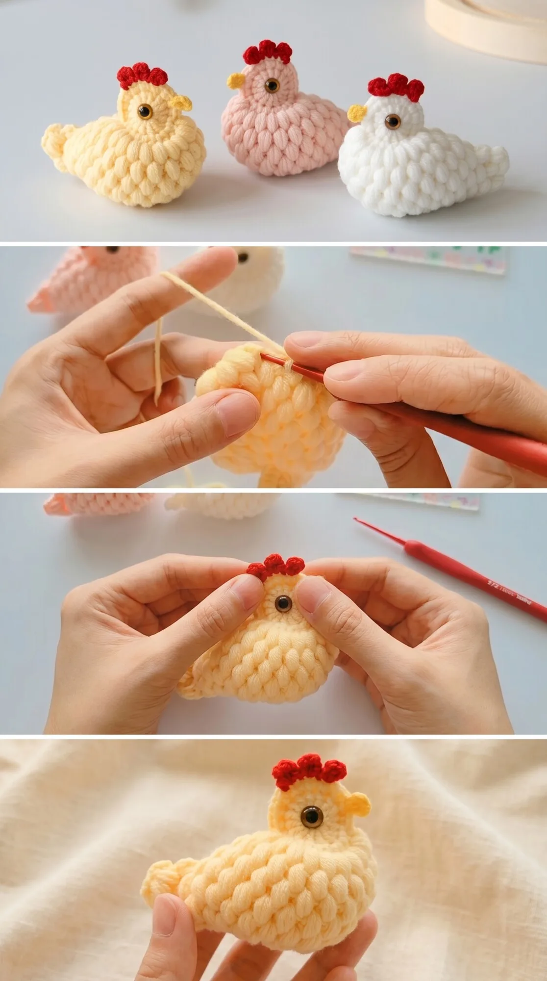 Crochet Puff Stitch Chickens: A Charming Decorative Accent pattern