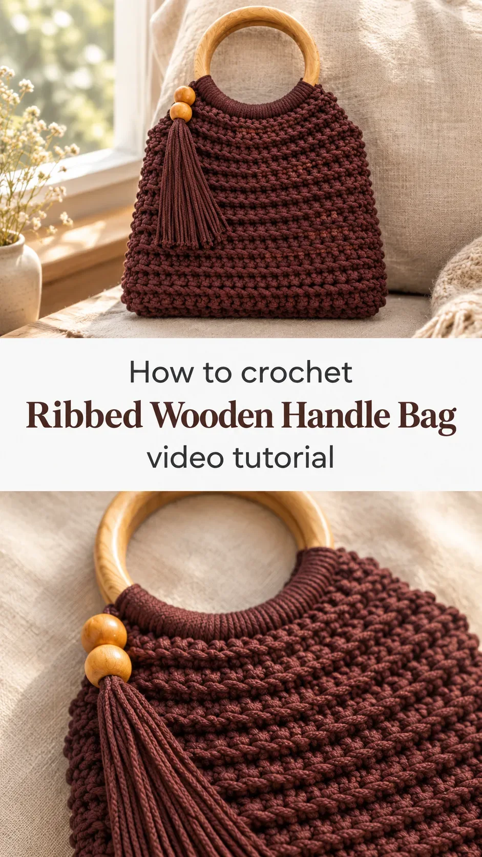 Crochet Ribbed Wooden Handle Bag: A Chic Boho Essential