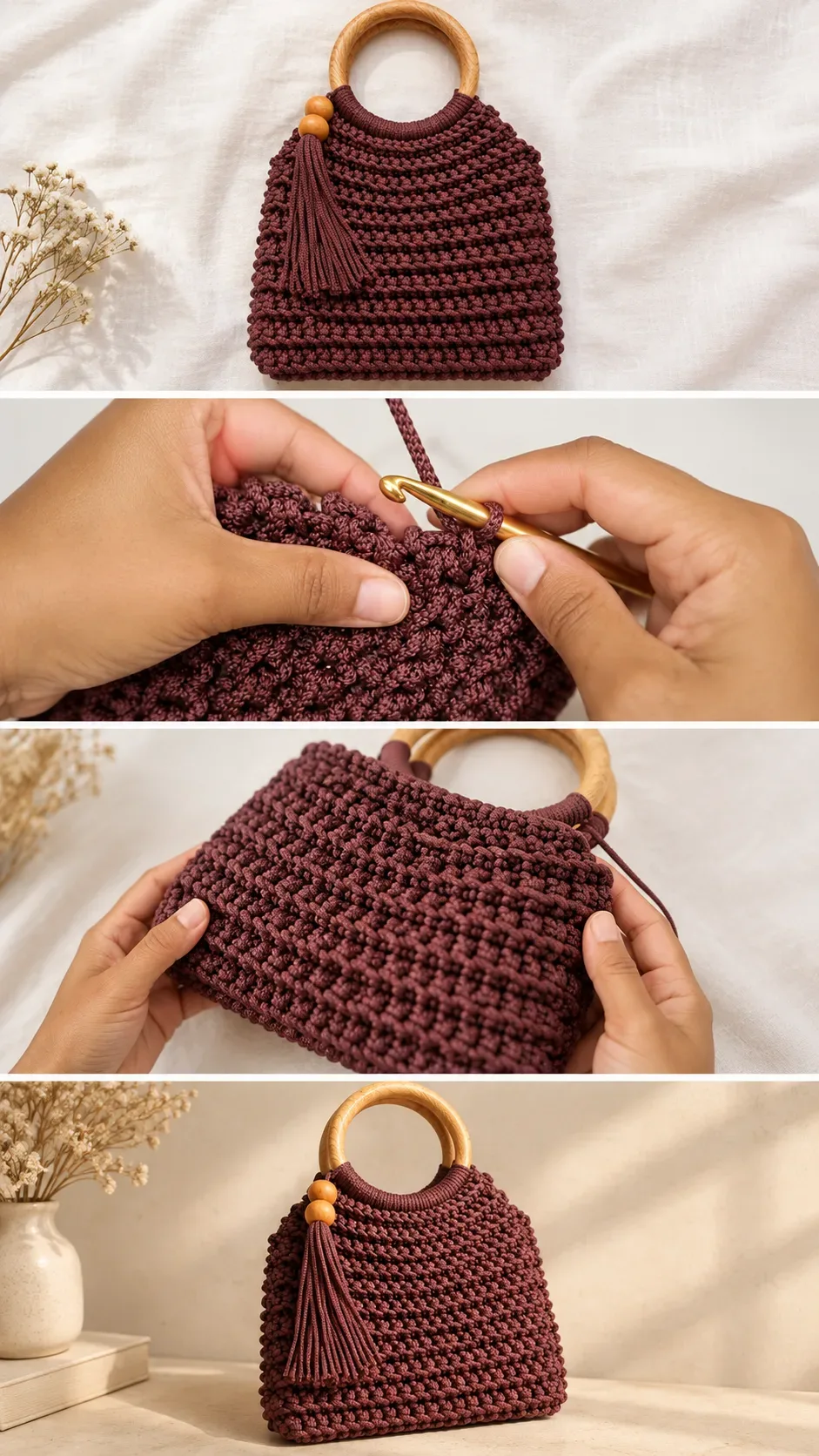 Crochet Ribbed Wooden Handle Bag: A Chic Boho Essential pattern