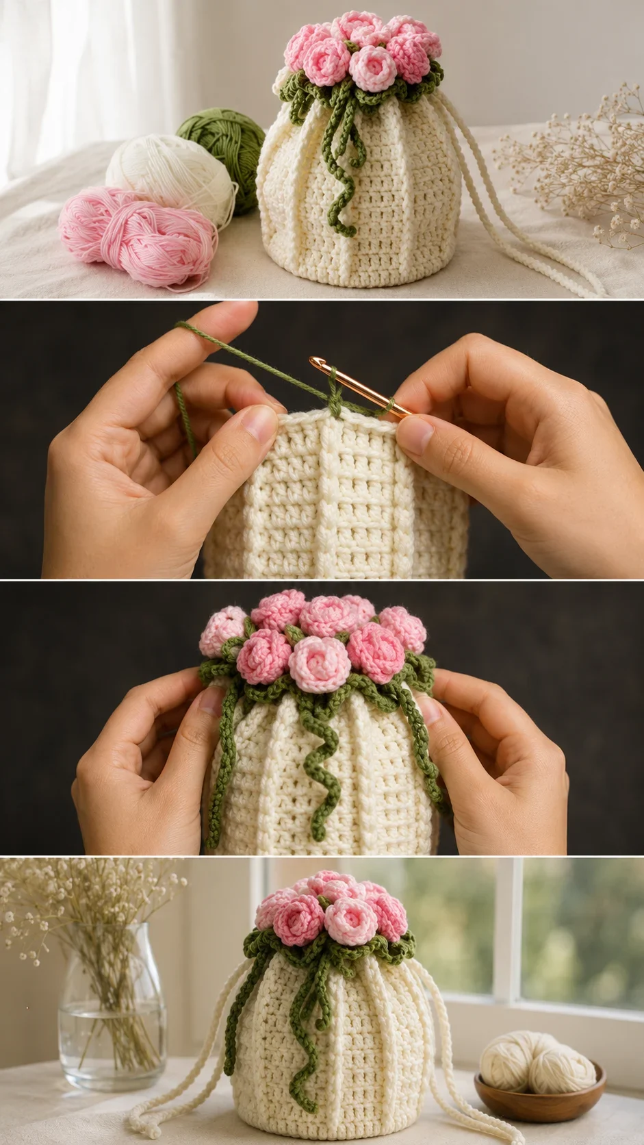 Crochet Rose Bouquet Bag: A Charming Floral Accessory pattern