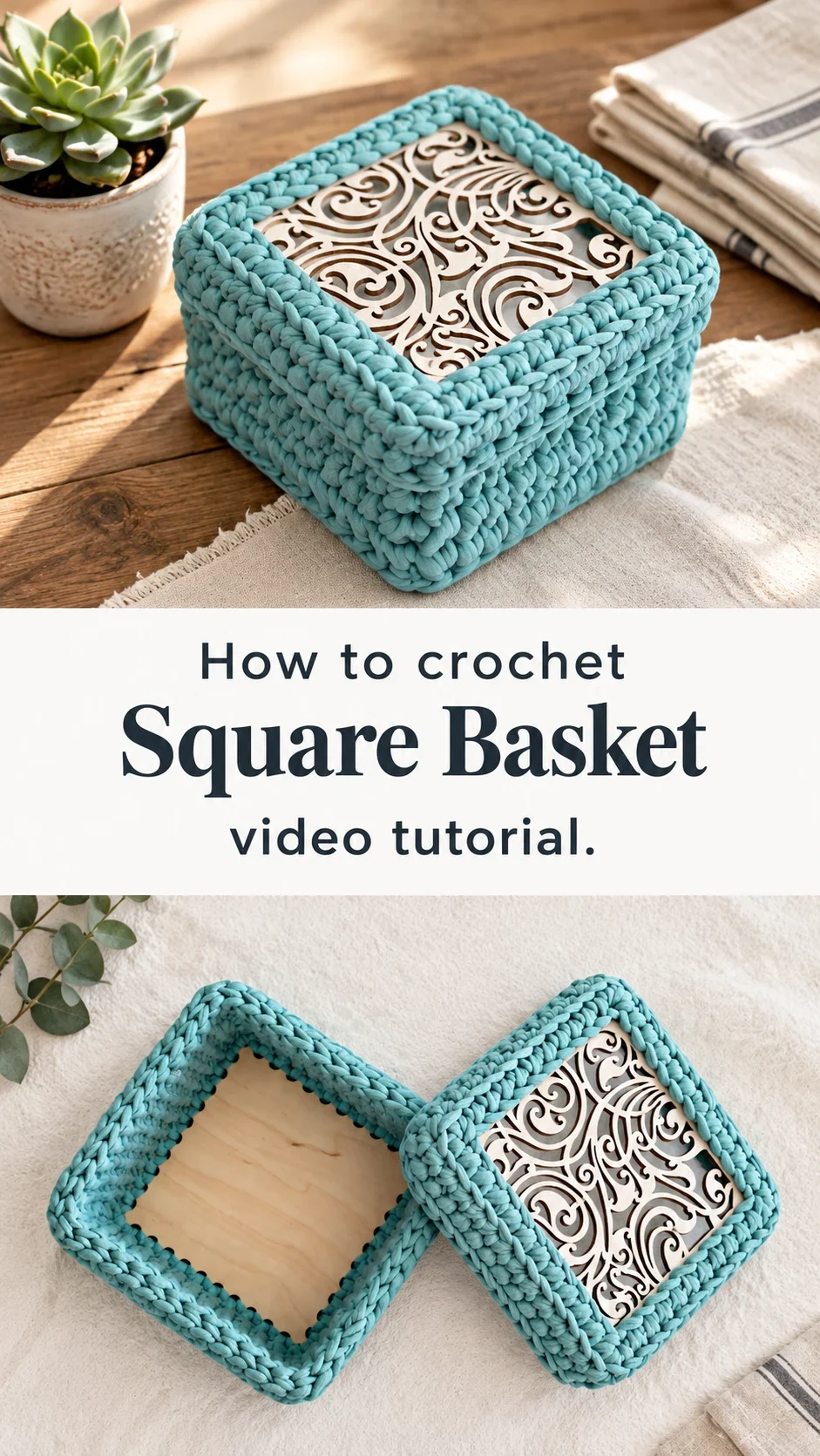 Crochet Square Basket: A Charming Wooden-Bottom Keepsake