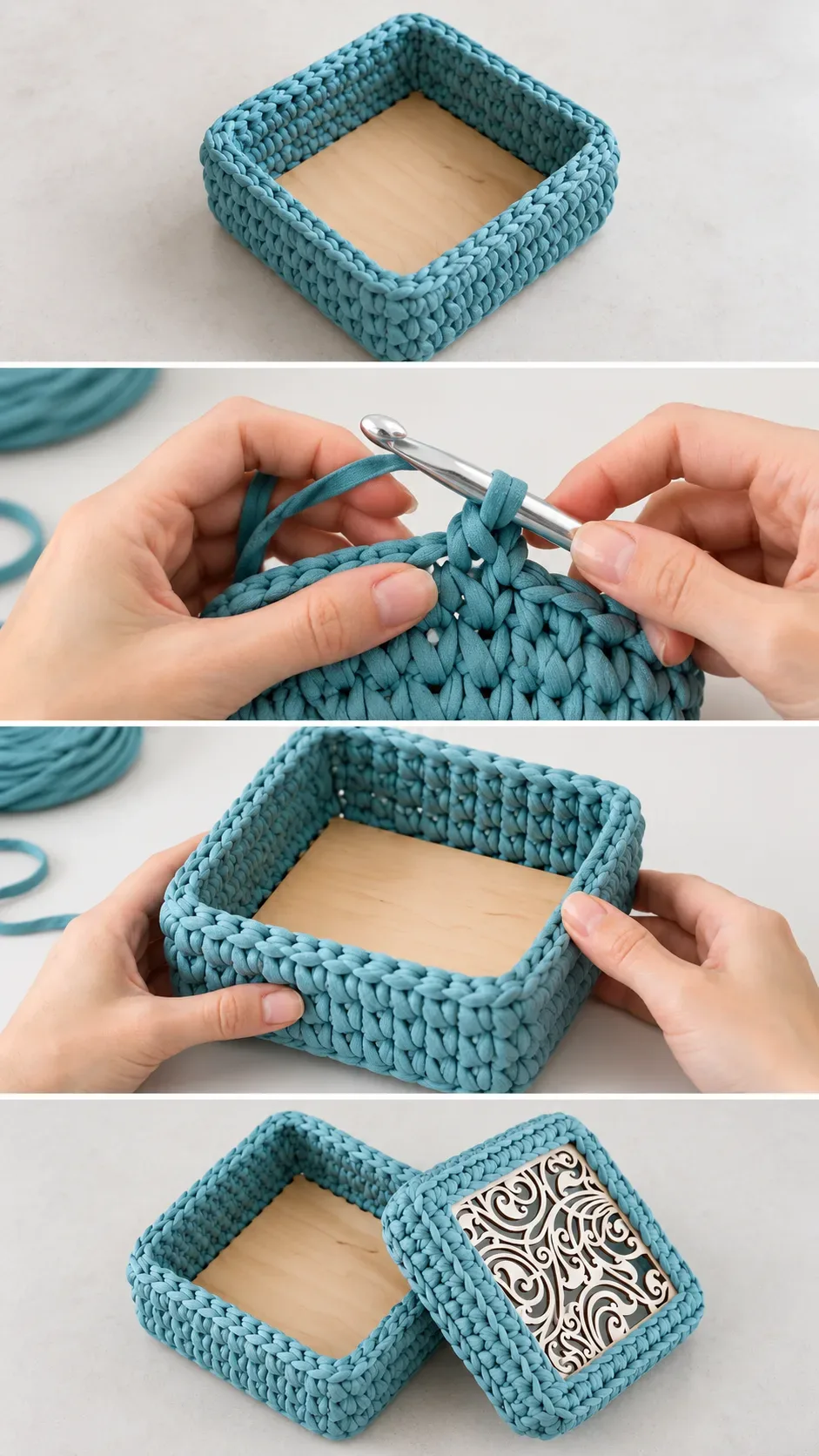 Crochet Square Basket: A Charming Wooden-Bottom Keepsake pattern