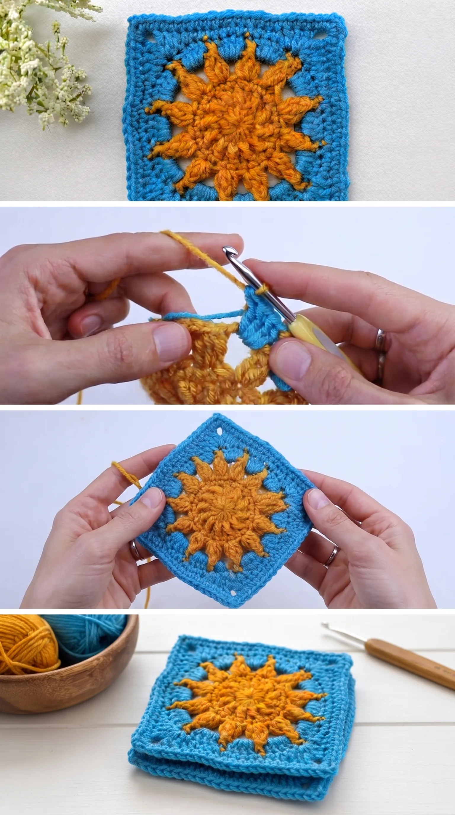 Crochet Sun Granny Square: A Bright and Cheerful Classic pattern