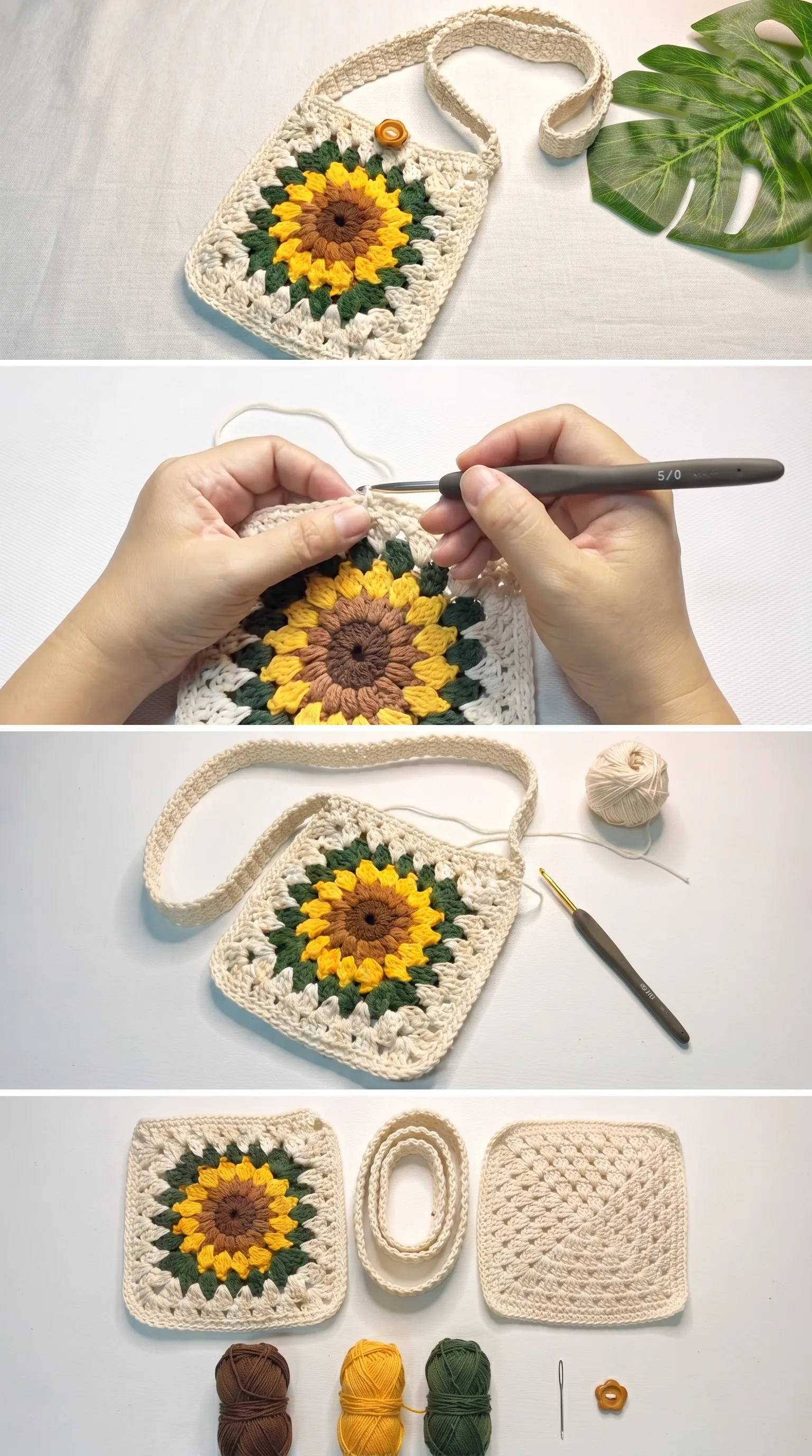Crochet Sunflower Cross Bag: A Cheerful Summer Accessory pattern