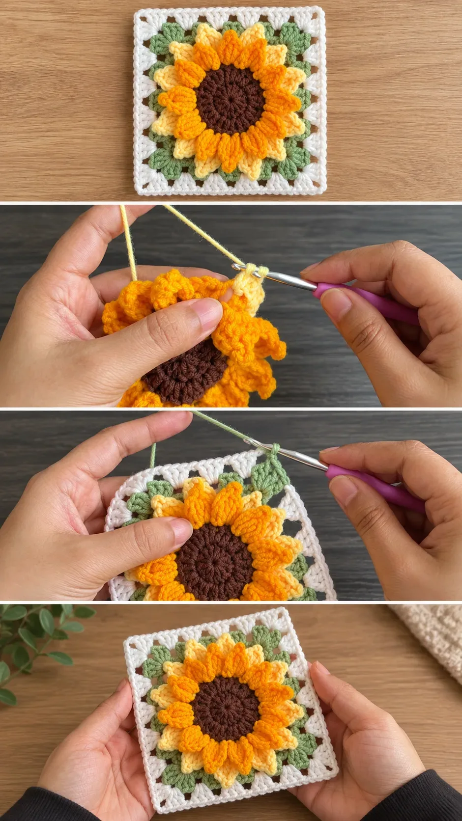 Crochet Sunflower Granny Square: A Bold Floral Masterpiece pattern