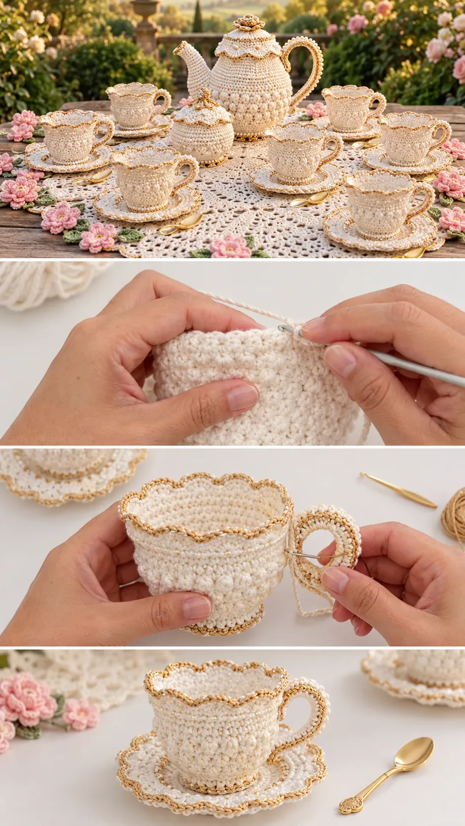 Crochet Tea Set: A Charming Home Décor Accent pattern
