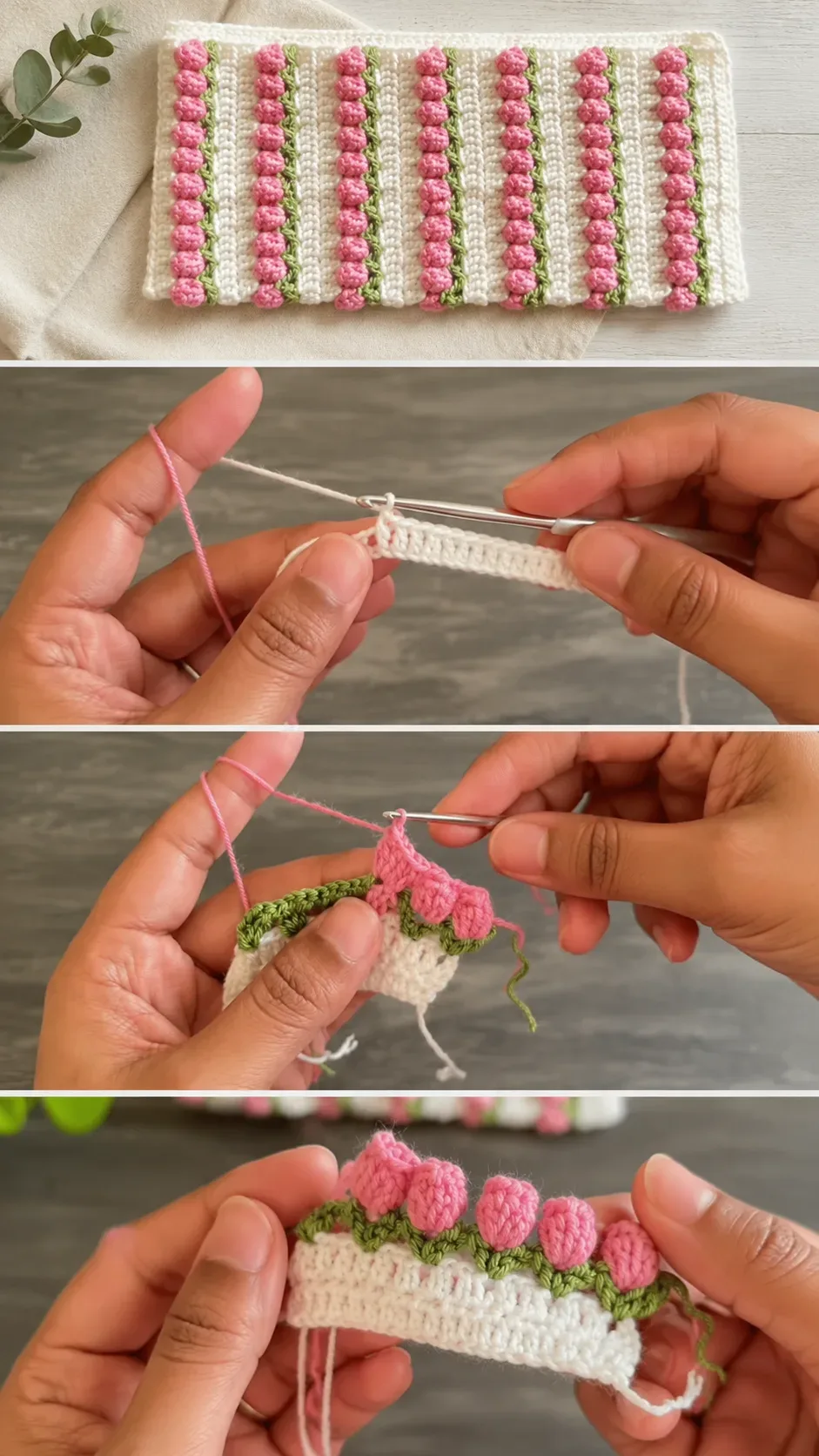 Crochet Tulip Stitch: A Beautiful 3D Floral Detail pattern