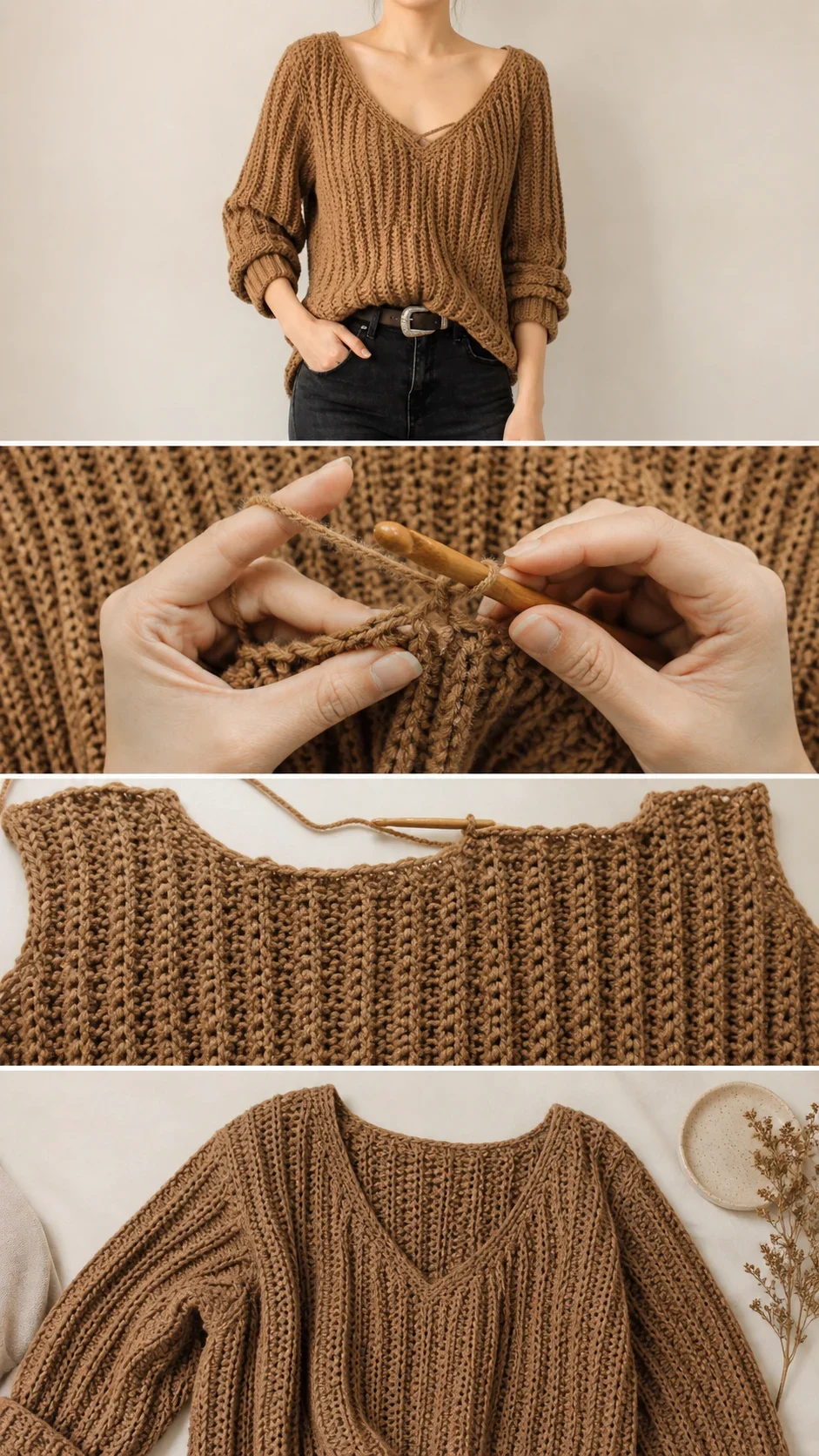 Crochet V Neck Sweater: A Cozy Oversized Classic pattern