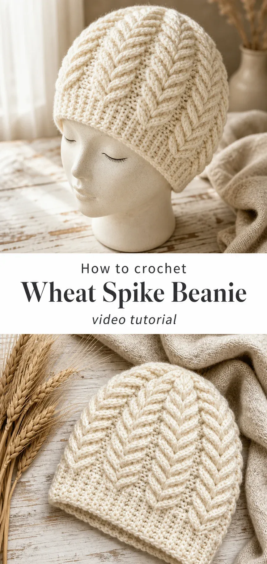 Crochet Wheat Spike Beanie: A Textured Winter Classic